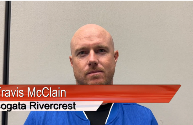 Coach Travis McClain of the Bogata Rivercrest Rebels while at the 2023 THSCA Coaching School and Convention.